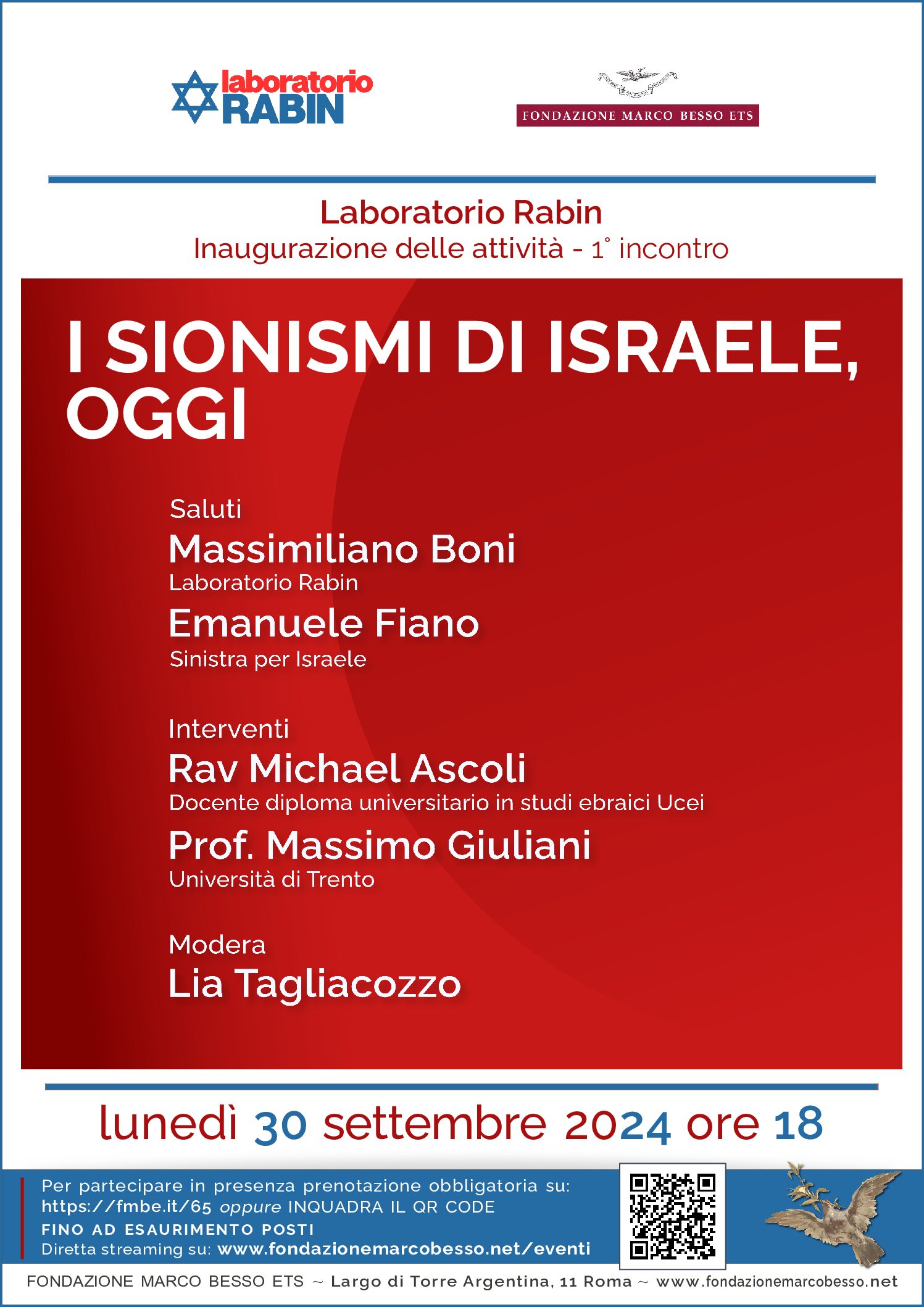 1° incontro del Laboratorio Rabin – 30 Settembre 2024 – I sionismi di Israele,  oggi